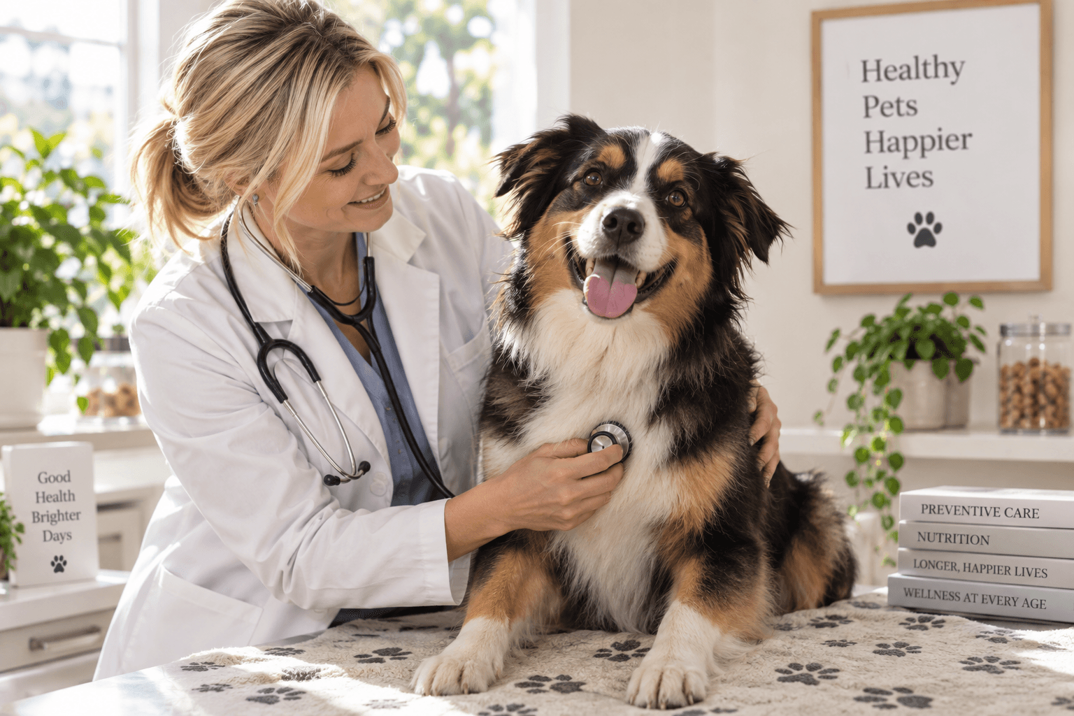 Dog receiving a veterinary wellness check