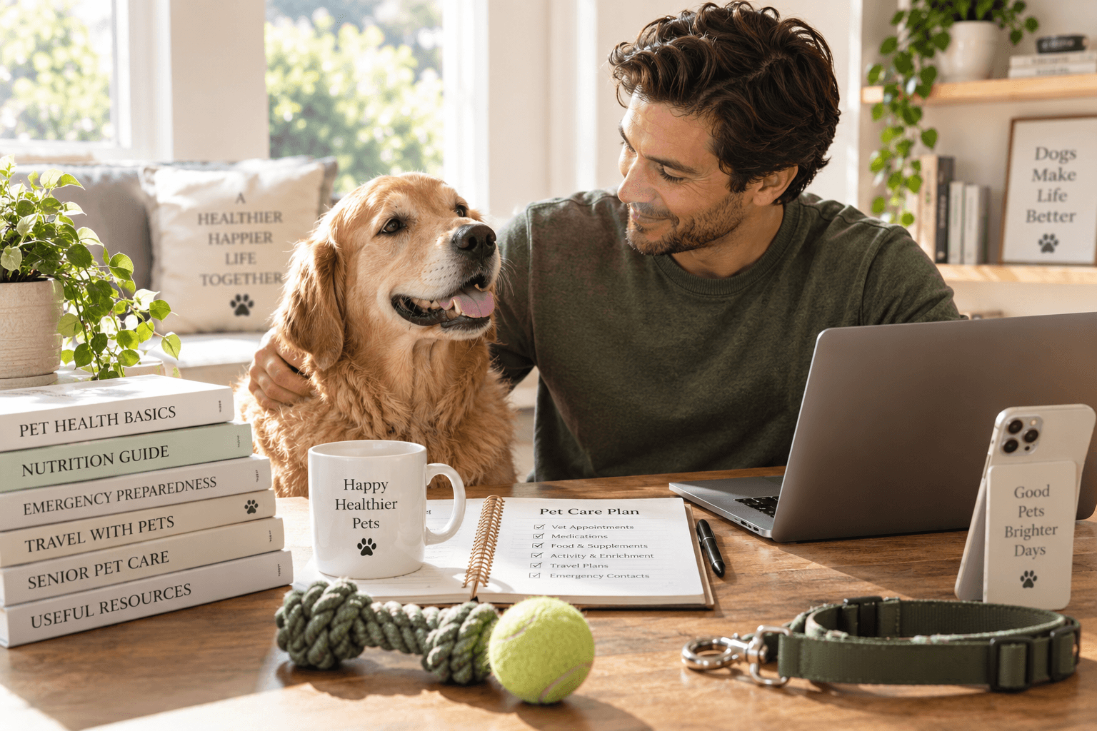 Pet parent organizing pet-care tools and resources
